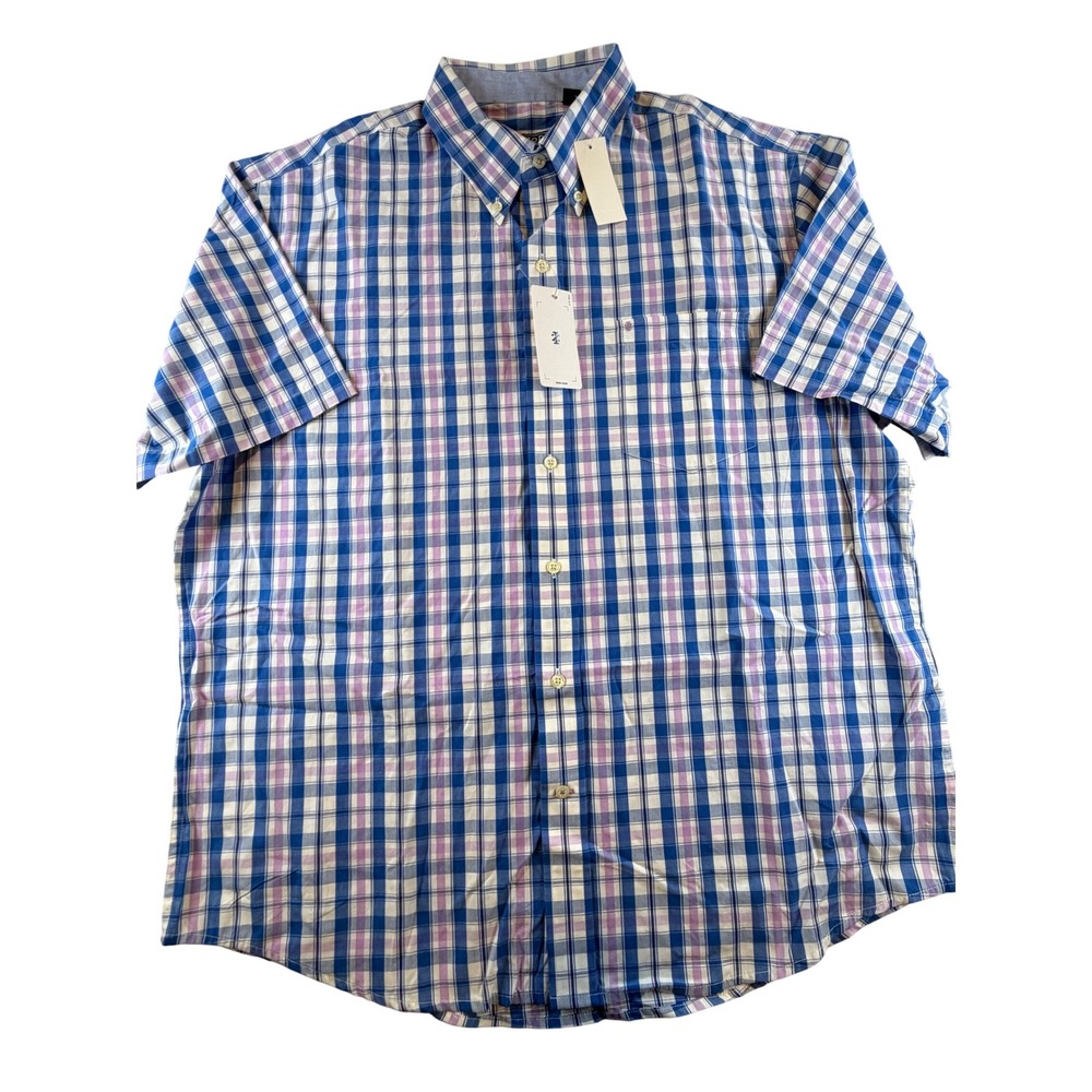 IZOD Mens XL Short Sleeve Button Down Shirt Blue Purple Plaid NWT